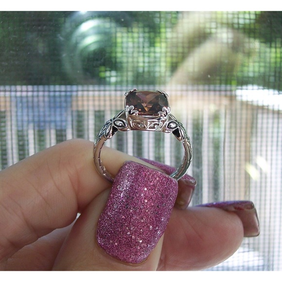925 STERLING SILVER Chocolate Cubic Zirconia With Butterfly Sides Ring - Picture 8 of 16